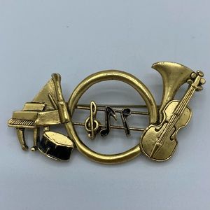 1995 BG Vintage Musical Instruments Musical Notes Gold Tone Brooch Pin